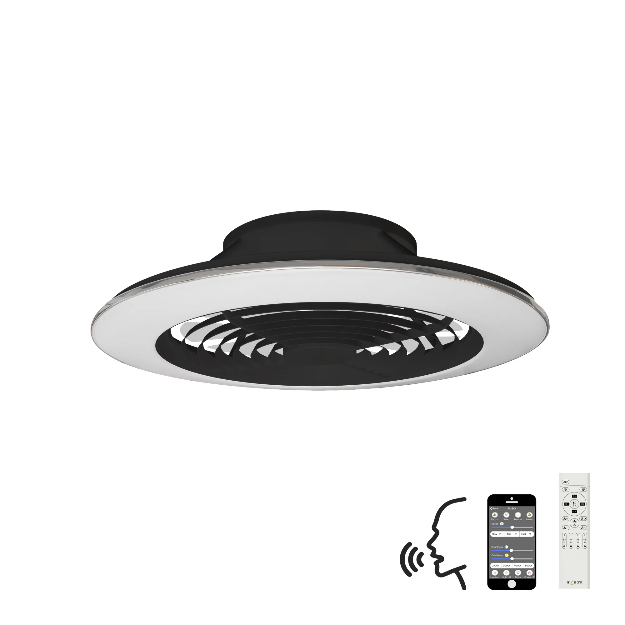Alisio XL 73.5cm 95W LED Dimmable Ceiling Light & 58W DC Fan With Single Speed Reverse, Black c/w Remote, APP & Alexa/Google Voice Control, 5900lm